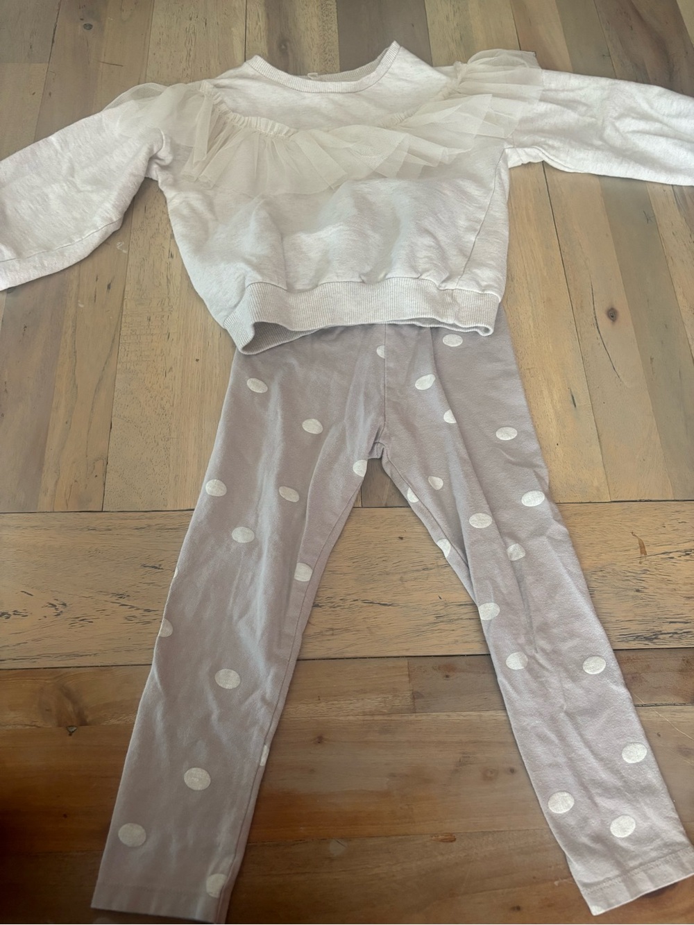 Jessica Simpson Cream Ruffle Sweatshirt and Polka Dot Leggings Set